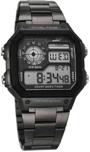Men Watch Digital Watch - For Men Digital World Time Multifunction Men’s Stainless Steel Digital Watch