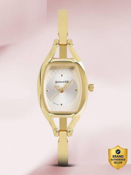 Sonata Pankh Silver Dial Gold Metal Strap Analog Watch - For Women NT8114YM06,NU8114YM06