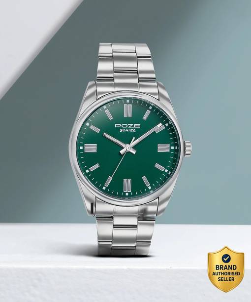 Sonata Poze Quartz Green Dial Silver Metal Strap Analog Watch  - For Men SP70033SM01W