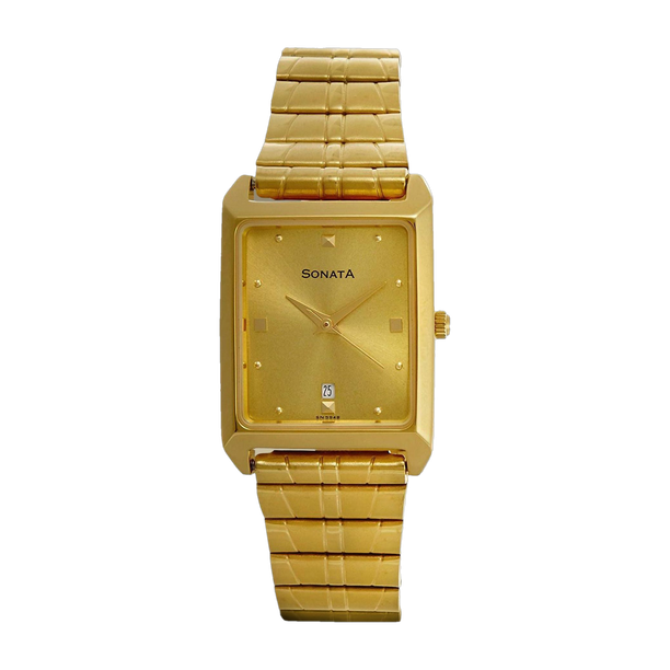 Sonata With Date Champagne Dial Gold Stainless Steel Strap Analog Watch - For Men NT7007YM02,NP7007YM02
