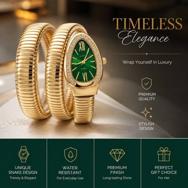 Snake Watch Analog Watch  - For Women Golden Strap Snake Watch (Green Dial)
