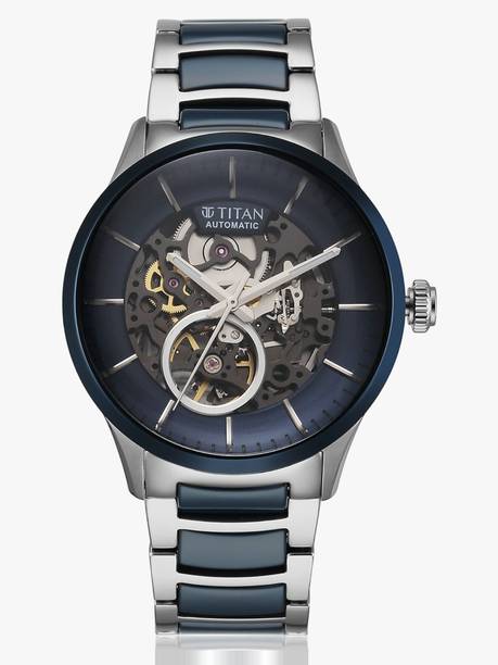 Titan Automatic Blue Dial Silver & Blue Ceramic Strap Analog Watch - For Men NT90174KD02,NU90174KD02