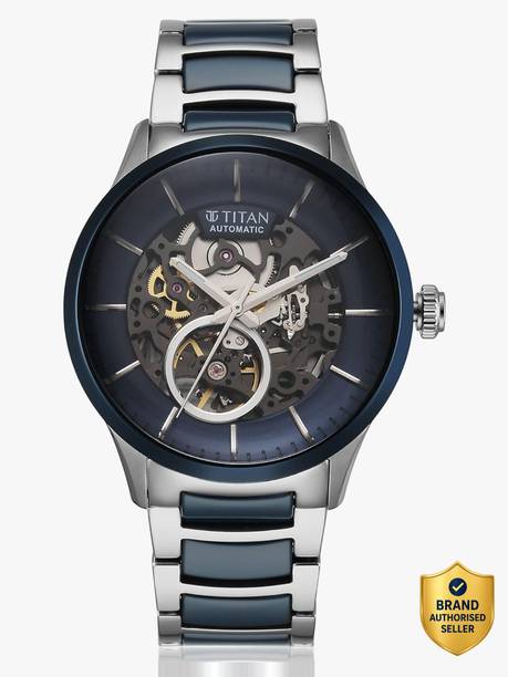 Titan Automatic Blue Dial Silver & Blue Ceramic Strap Analog Watch  - For Men NT90174KD02,NU90174KD02