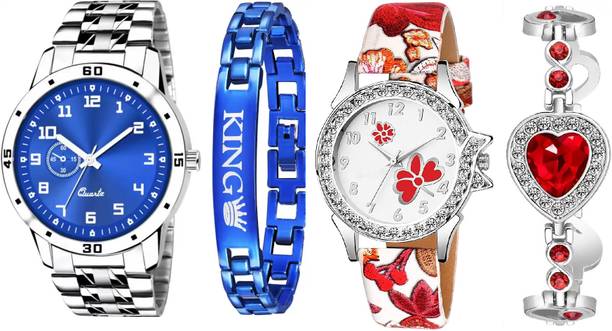 Analog Watch  - For Couple New couple Watch Blue & White Dia with bracelet For Women & Men
