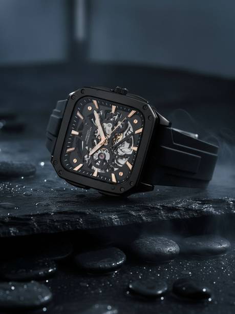 French Connection Siloflex SILOFLEX Black Sunray Square Dial | Men's Black Automatic Watch Analog Watch  - For Men
