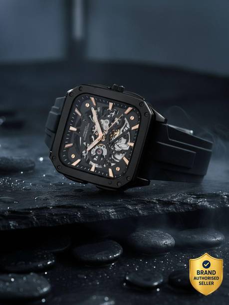 French Connection Siloflex SILOFLEX Black Sunray Square Dial | Men's Black Automatic Watch Analog Watch  - For Men