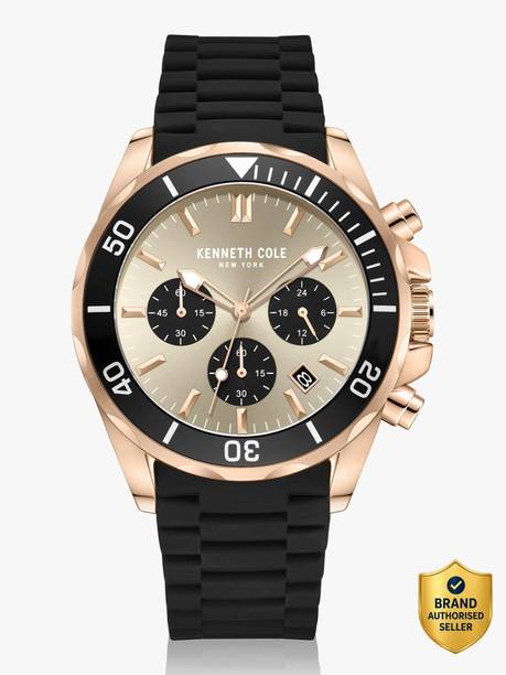 Kenneth Cole Chronograph Beige Dial Black Silicone Strap Analog Watch - For Men KCWGO0027103MN,NTKCWGO0027103MN