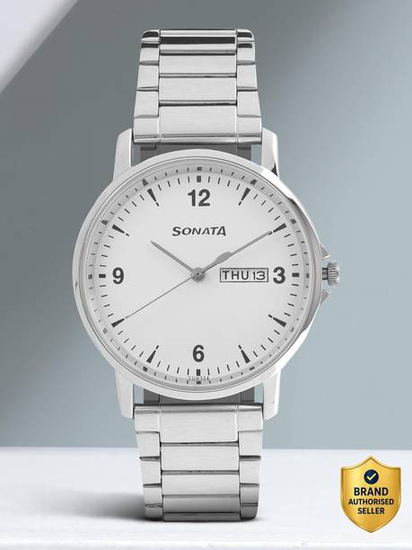 Sonata ESSentials White Dial Silver SS Strap Analog Watch - For Men NT77083SM01