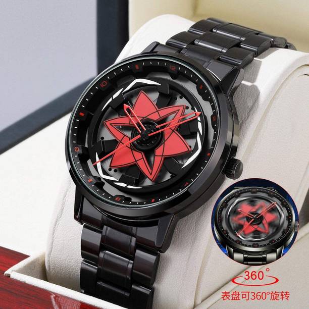 MAAN INTERNATIONAL REDSTAR-BLK01 Unique Red Ninja Star Design 360° Rotating Dial Premium Black Stainless Steel Analog Watch  - For Men