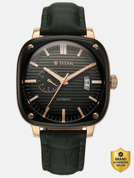 Titan Vintage Concealed Automatic with Green Dial Green Leather Strap Analog Watch - For Men 90225KL01