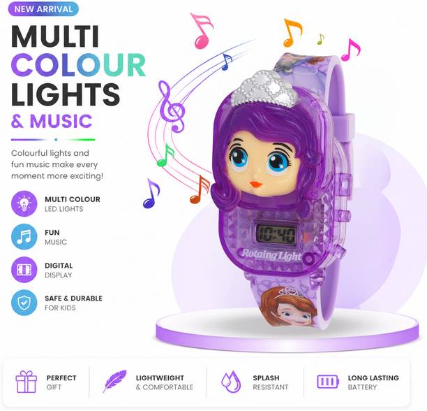 Digital Watch  - For Boys & Girls Kids Princess Musical LED Digital Watch – Multi Colour Lights & Music