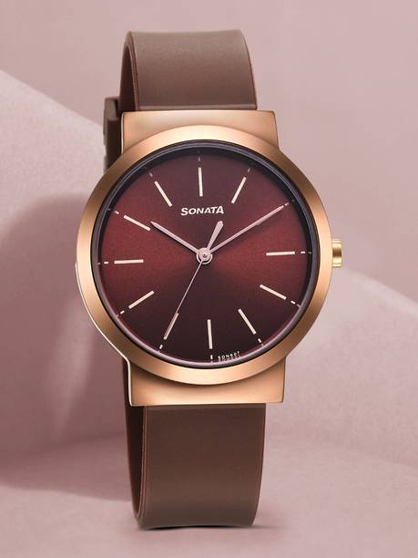 Sonata EStainless Steelentials Brown Dial Brown Polyurethane Strap Analog Watch - For Women NS87044KP01,NU87044KP01