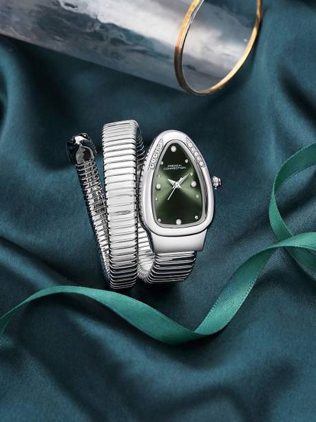 The Mystic Curve Women's Silver Watch | Rhinestones Green Sunray Dial Analog Watch - For Women FCN0110NSM