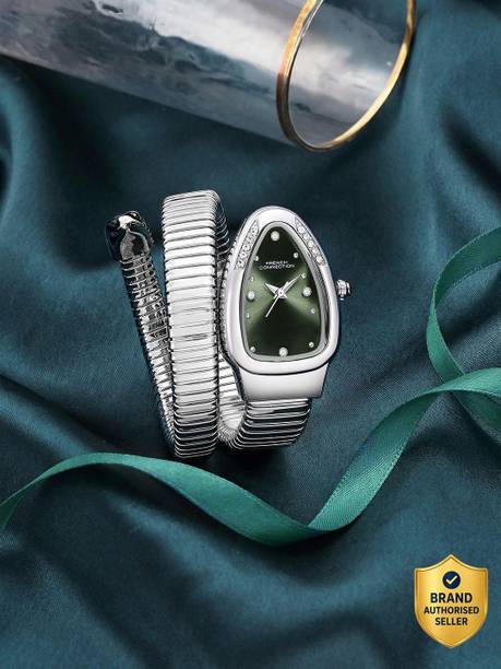 The Mystic Curve Women's Silver Watch | Rhinestones Green Sunray Dial Analog Watch  - For Women FCN0110NSM