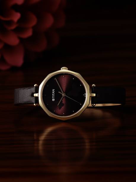 Titan Karishma Maroon Dial Brown Leather Strap Analog Watch - For Women NT2702WL01,NU2702WL01