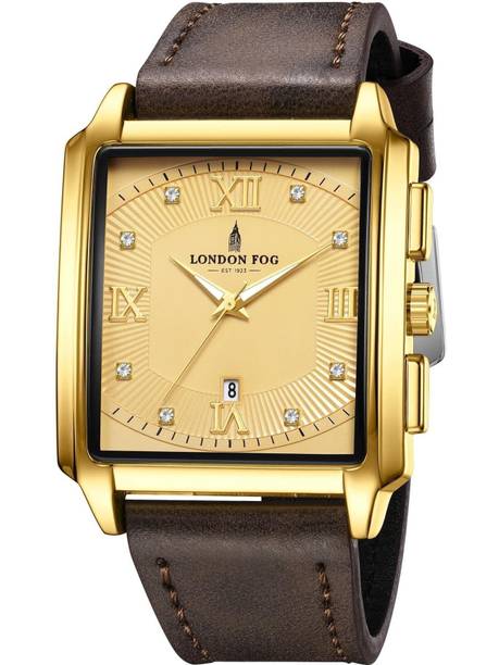 Mayfair Collection Gold Dial Brown Leather Strap Crystal Hour Accent Date Quartz Analog Watch - For Men LFM10004-04