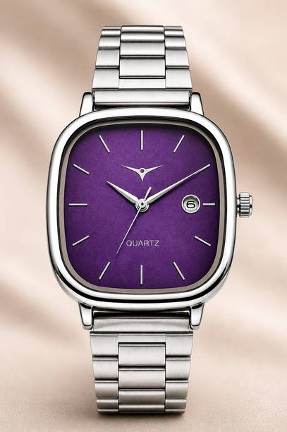 Purple Dial Rectangle Watch | Date Feature | Suitable for Men & Women Analog Watch  - For Men & Women NSM-26-PURPLE