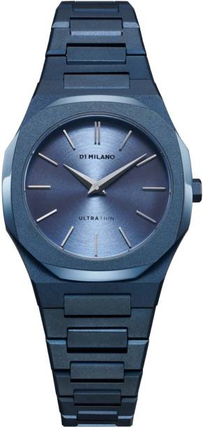 D1 Milano UTBL33 Ultra Thin Quartz Blue Circular Brushed Dial Analog Watch  - For Women