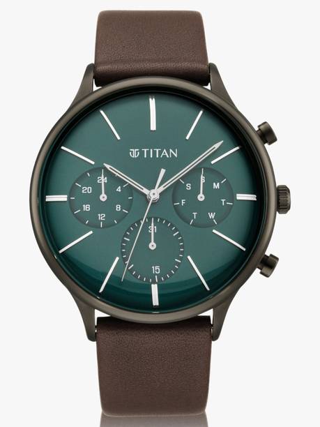 Titan Light Leathers Multifunction Green Dial Brown LeatherStrap Analog Watch - For Men NT90134QL01,NU90134QL01
