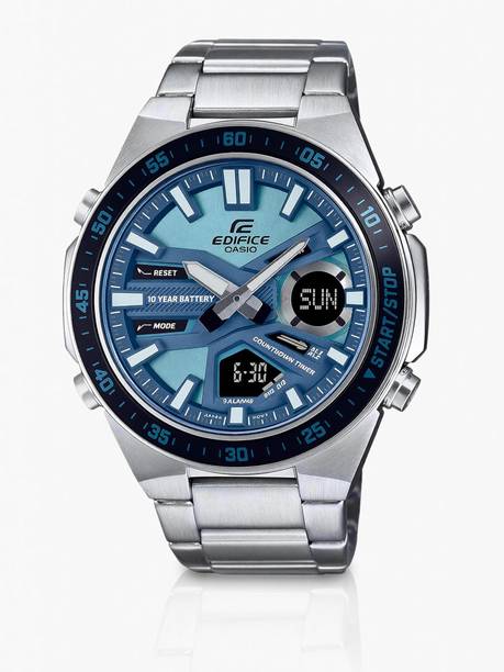 Edifice Blue Dial Silver Stainless Steel Band Analog-Digital Watch - For Men ED599 (EFV-C110D-2BDF)