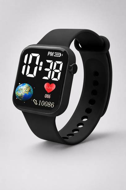 Kids LED Earth Display Watch Digital Watch  - For Boys & Girls Earth display LED Kids watch - Black