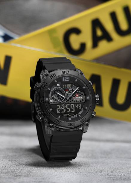 Sporty Deep Black Case With Matching Bezel With Comfortable Silicone Strap Analog-Digital Watch - For Men 6104 Sophisticated Multi-Layered Black Dial