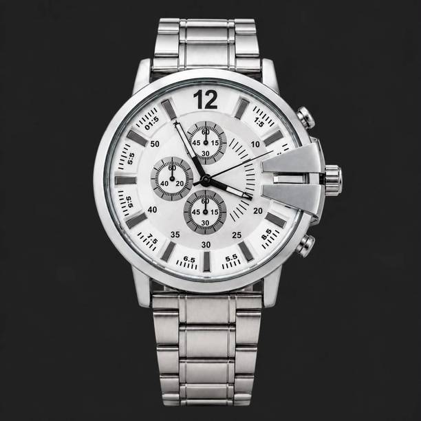 QUANTEX GLOWME Oversized White Dial Stainless Steel Chain Analog Watch For Men GLOWME Men's Oversized White Dial Analog Watch (Silver Stainless Steel Strap) | Analog Watch  - For Men