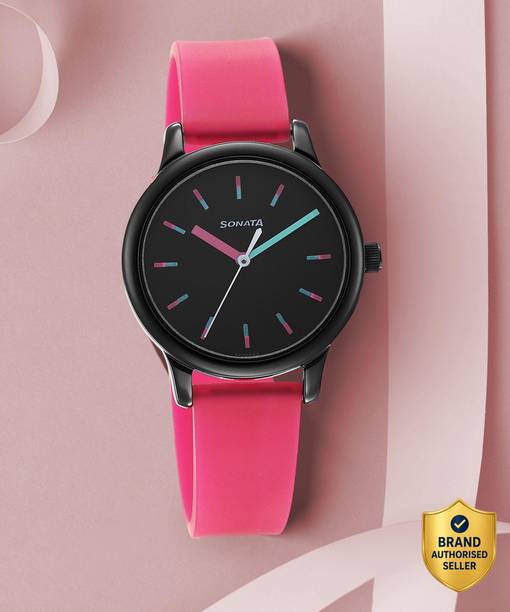 Sonata Splash Black Dial Pink Plastic Strap Analog Watch - For Women 8178NP02