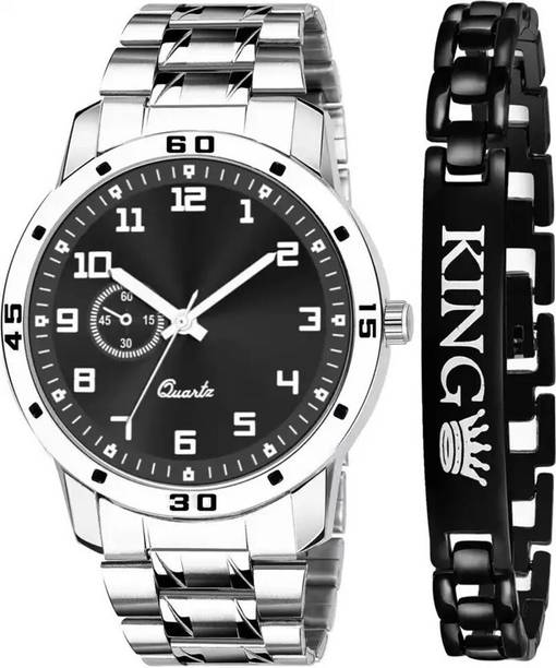 Analog Watch  - For Boys Unique Formal Look Black Dial Watch and King Bracelet Combo For Men