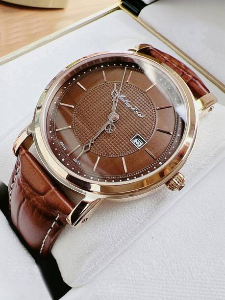 Swiss Made City Leather Quartz Ronda 505 H3 Movement Brown Dial Analog Watch - For Men HB611251PM