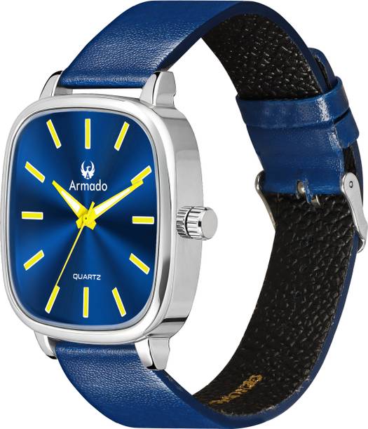 ARMADO Ar-MH-1381462-Trypan Blue Armado Analog Watch | Blue Dial | Blue Genuine Leather Strap | Square Case Analog Watch  - For Men