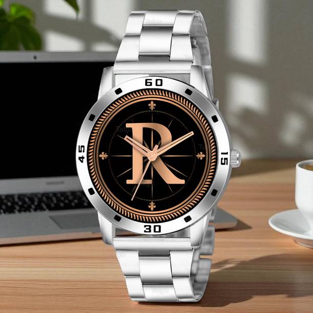 Atix ALPHA-R-AVO-SIL-CHAIN Fancy Design Stylish ALPHABET R Dial Silver Leather Strap Men Wrist Watch Analog Watch  - For Men
