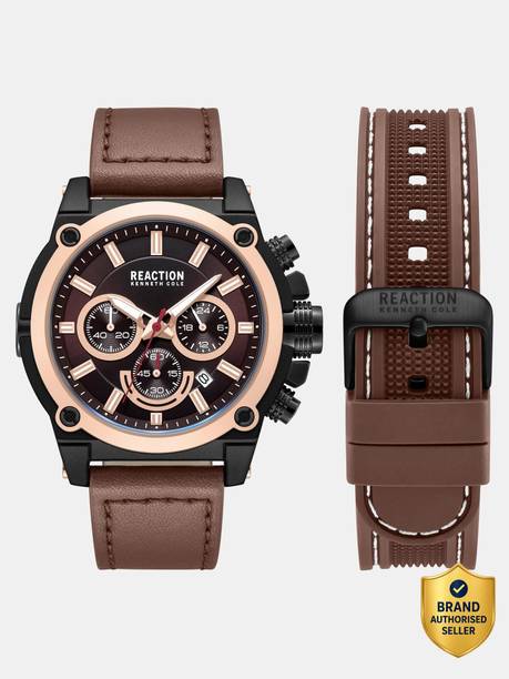 Chrono 3 Eyes Date Brown Round Dial with Synthetic Leather & Silicon Band Analog Watch - For Men KRWGO0070004