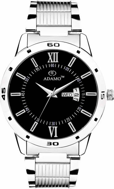 ADAMO Designer wristwatch / watchs DAY AND DATE FUNCTIONING Black Dial Round Shaped with Metal Chain Premium watch for Men and Boys Analog Watch - For Men