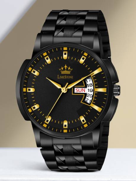 LIMESTONE All Black Day & Date Functioning Long Life Black Plated Chain HMTS Quartz Analog Watch  - For Men