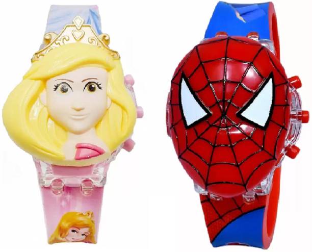 Styleflix Spiderman & Barbi Music Light Watch Toy Kids watch Digital Watch  - For Boys & Girls