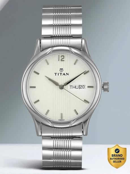 Titan With Day & Date Silver Dial Silver Stainless Steel Strap Analog Watch  - For Men NT1580SM03,NU1580SM03