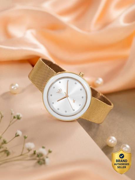 Fastrack Vyb Lumina Quartz Silver Dial Rose Gold Stainless Steel Strap Analog Watch - For Women FV60102KM01W