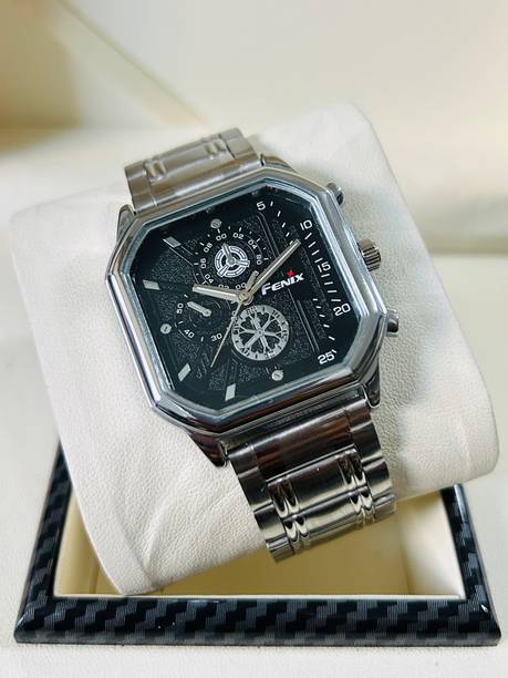 Luxury Men’s Quartz Wristwatch – Square Dial, Metal Strap & Date Display Analog Watch  - For Men FW - 116 Steel ( Black )