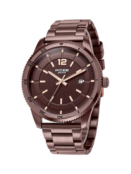 Sonata Poze Hearty Embrace Quartz Brown Round Dial Men's Watch Analog Watch - For Men SP70056QM02,SP70056QM02W