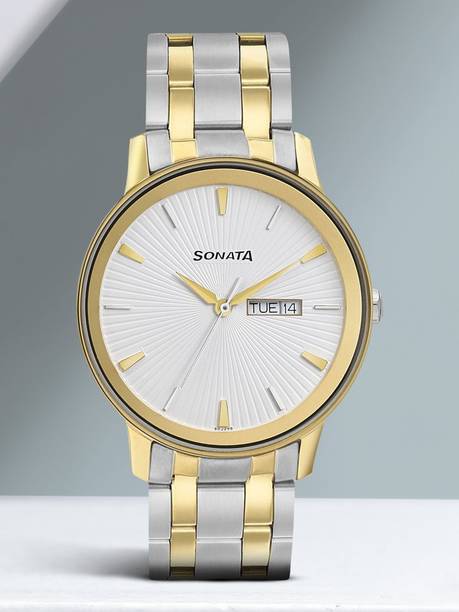 Sonata Wedding Silver Dial Silver & Gold BiMetalStrap Analog Watch - For Men NT7133BM01,NU7133BM01