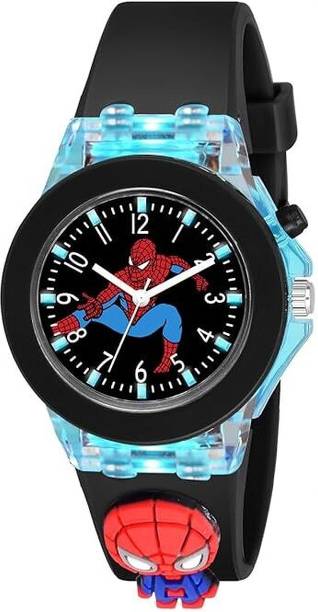 Unisex Kids Black Printed Dial Glow in Dark Strap Analog Watch  - For Boys & Girls 3D Spiderman Cartoon Design Multi Function Rubber Strap Kidd's Watch