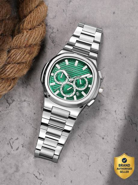 Green Sunray Octagonal Dial | Silver Stainless Steel Chronograph Watch for Men Analog Watch - For Men FCM05NSM