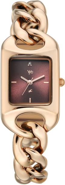Fastrack Vyb Prodigy Quartz Burgundy Dial Rose Gold Strap Analog Watch - For Women FV60125WM01W