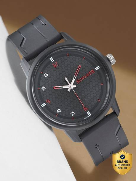 Sonata Volt Quartz Black Dial Black Plastic Strap Analog Watch - For Men NT77085PP04W,NP8164NL03,77085PP04,NU77085PP04W
