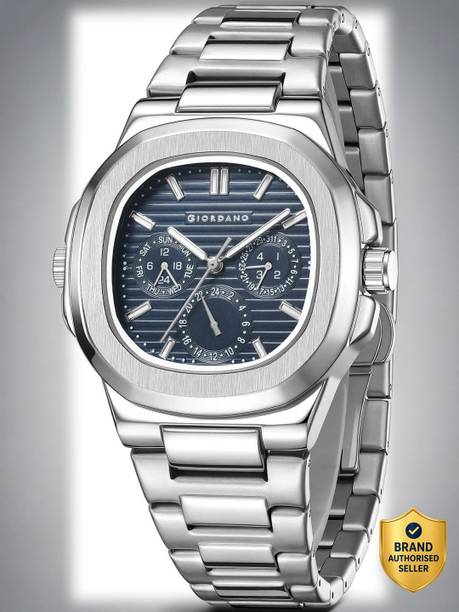 Texture Dial Cushion Case Luminous Index Marker Stainless Strap Day Date Display Analog Watch - For Men GZ-50167-33