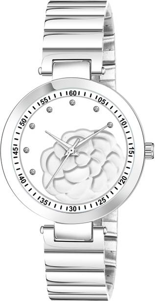 Fashion Forward Analog Watch  - For Women New Trending White-Silver Round Braclet 3D Flower LS-LR319