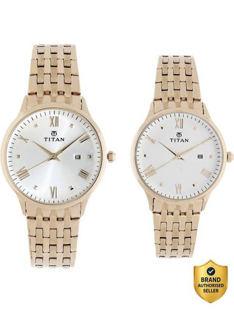 Titan Titan Bandhan with Date Silver Dial Gold Stainless Stee...
