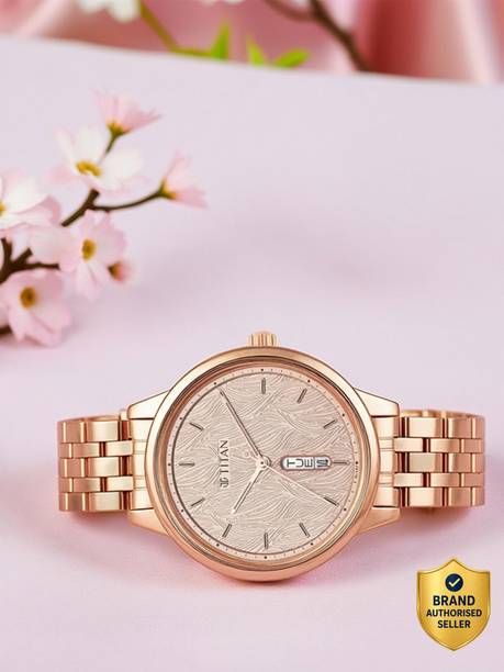 Titan Workwear Beige Dial Rose Gold Stainless Steel Strap Analog Watch - For Women NT2648WM01