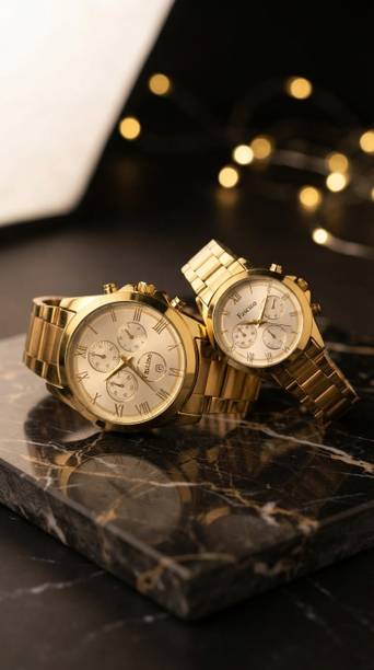 Fascino Premium All-Gold Luxury Couple Watch Analog Watch  - For Couple Couple Combo (Men & Women Pack)